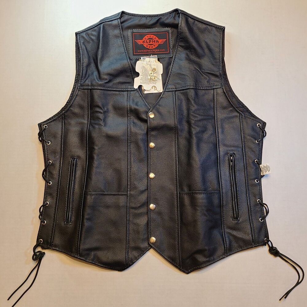 Leather Biker Vest Size L - Alpha Cycle Gear - New With Tags